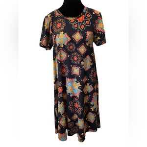 LuLaRoe Black Orange Blue Southwestern Western Boho Hippie High Low Midi Dress